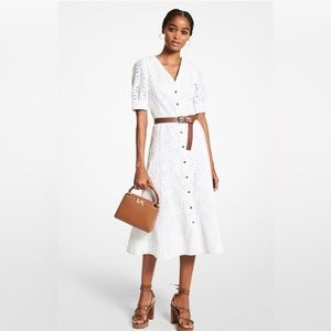 Michael Kors belted button down white eyelet midi dress